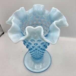 Vintage Blue Opaline Fenton Hobnail Glass Vase